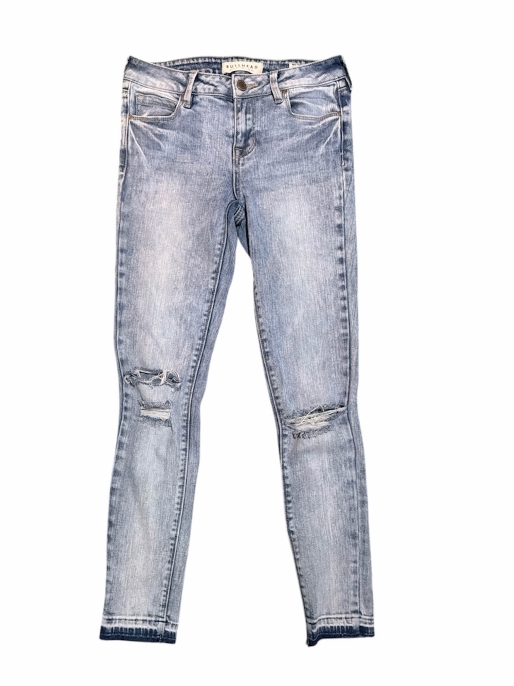 Bullhead Denim Mid Rise Skinniest Ankle Jeans Distressed Raw Hem Size 25